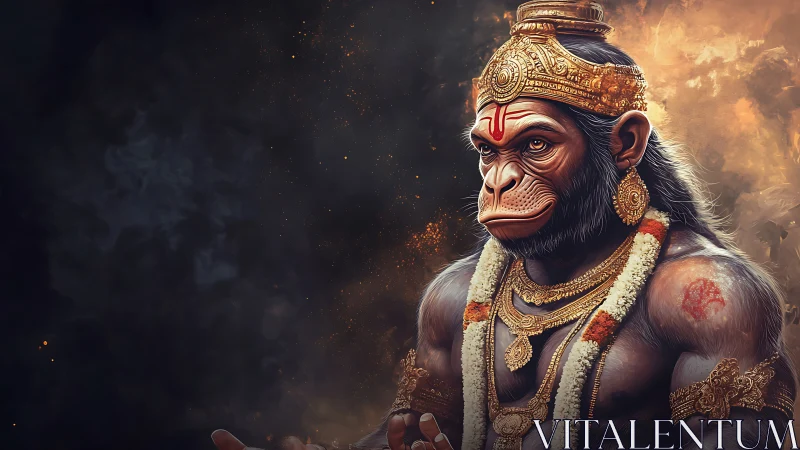 Anthropomorphic divine monkey figure in ritual adornment