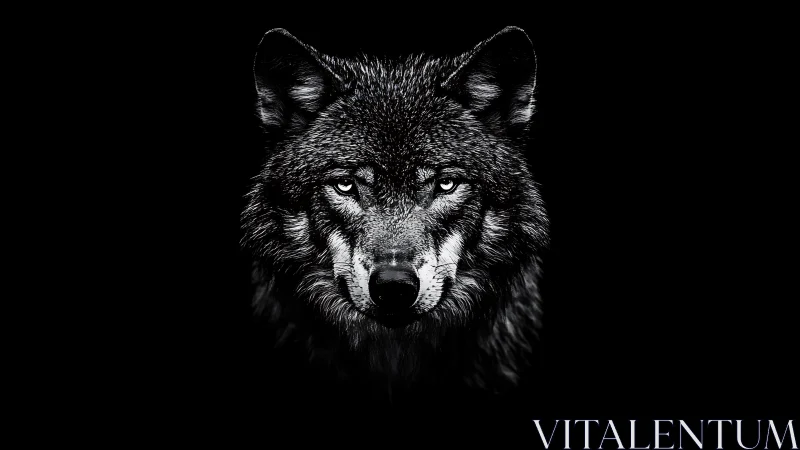 Lone silver-eyed wolf carves its glare from the dark