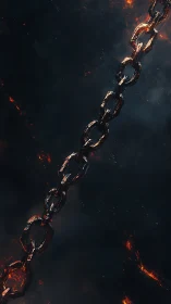 Molten steel chain suspended in dark ember-laced void.