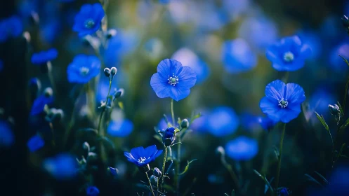 Blue Wildflowers in Soft Focus Garden.