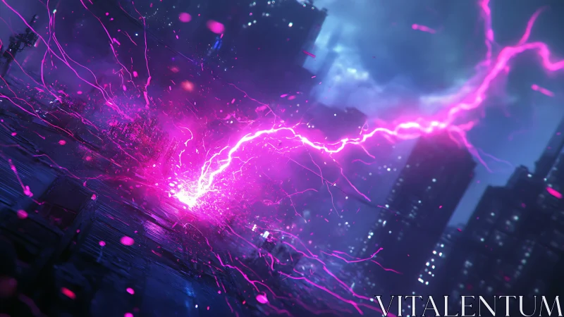 Electric pink storm energy crackles across neon city night