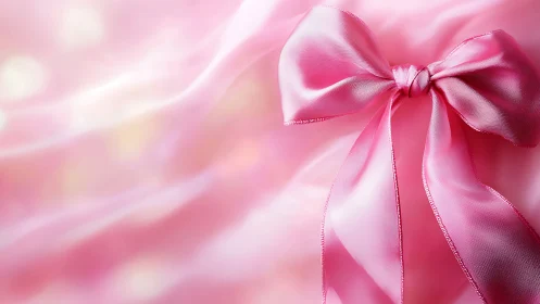 Pink Ribbon Bow on Soft Blurred Background Gradient
