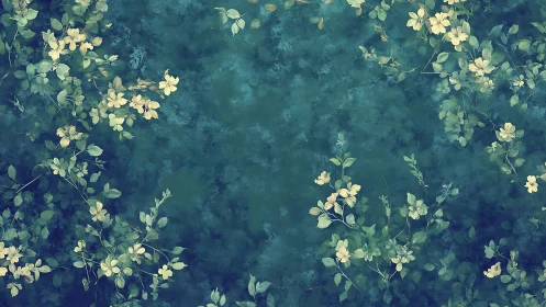 Soft garden vines drifting across deep teal calm.