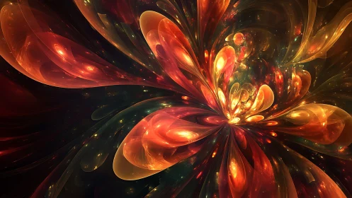 Fractal bloom with luminous caustics and radial energy dispersion