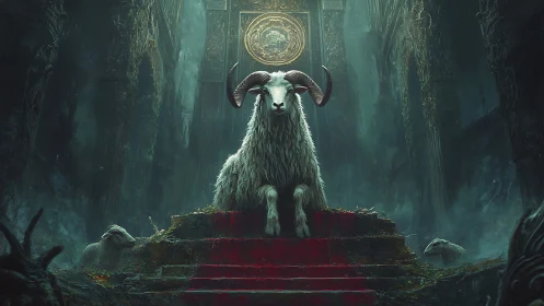 Throne of the Horned Shepherd King in emerald gloom.