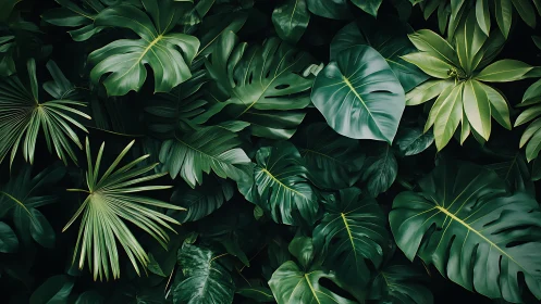 Lush tropical leaves create a calming, jungle green escape