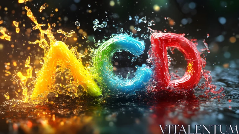 Vibrant liquid splash letters A, C, and D in dynamic 3D style.