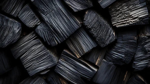Close-up of Charcoal Wood Pieces in Dramatic Lighting.