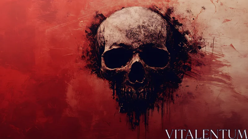 Grim skull emerges from smeared red abstract background