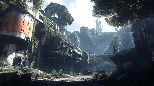 Post-apocalyptic overgrown megastructures in diffuse daylight.