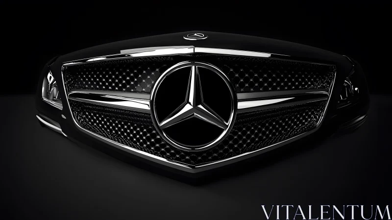 Close-up of Mercedes-Benz Front Grille in Dramatic Dark Lighting.