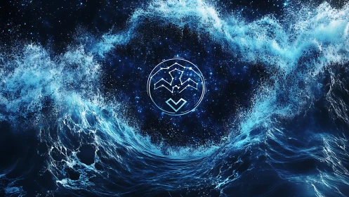 Cosmic ocean waves swirling around a glowing water sigil.