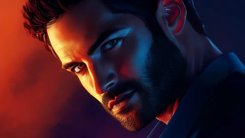 Cinematic male portrait in dual blue orange rim lighting