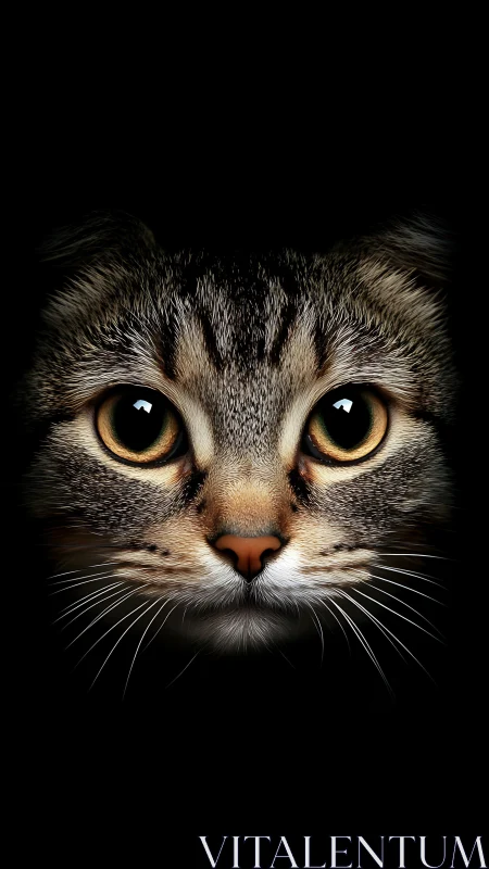 Tabby Feline Portrait with Golden Ocular Symmetry Against Void.