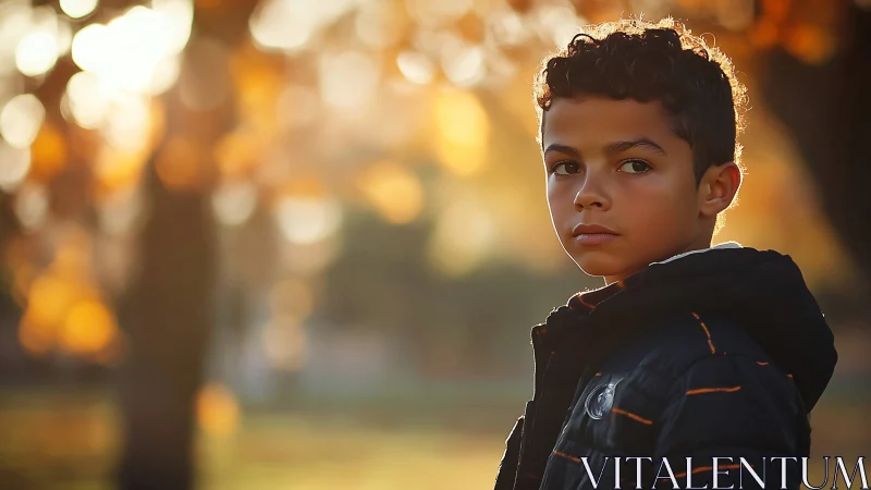 Adolescent male portrait with golden hour backlighting