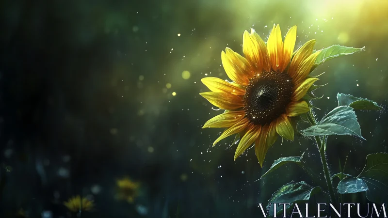 Single sunflower rendered with directional light and shallow focus