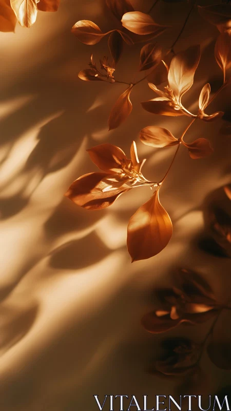 Cinematic macro study of copper-toned foliage and soft shadows