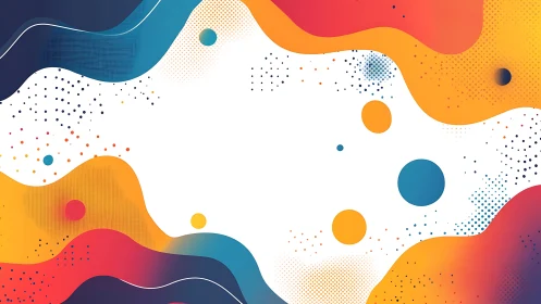 Chromatic waves and floating orbs frame playful white space.