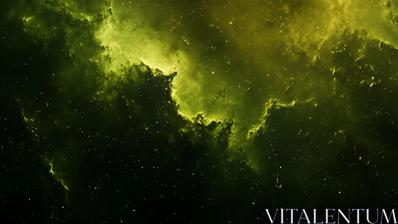 Emerald nebula clouds glow softly against a starry abyss