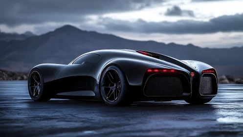 Midnight hypercar hums low thunder across wet desert asphalt