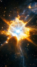 Photorealistic stellar nebula burst with radial light symmetry.