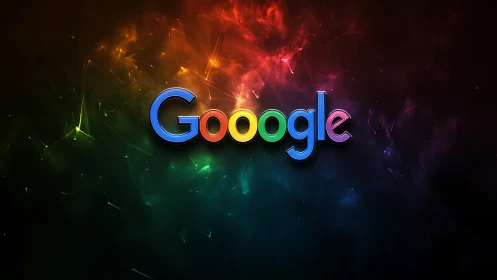 Google logo glows against vivid multicolor nebula backdrop.