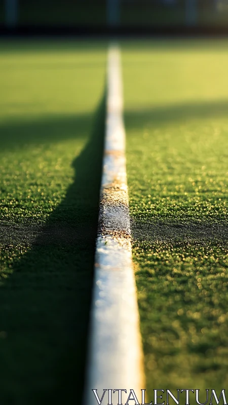 Golden morning light along a calm sports field line.