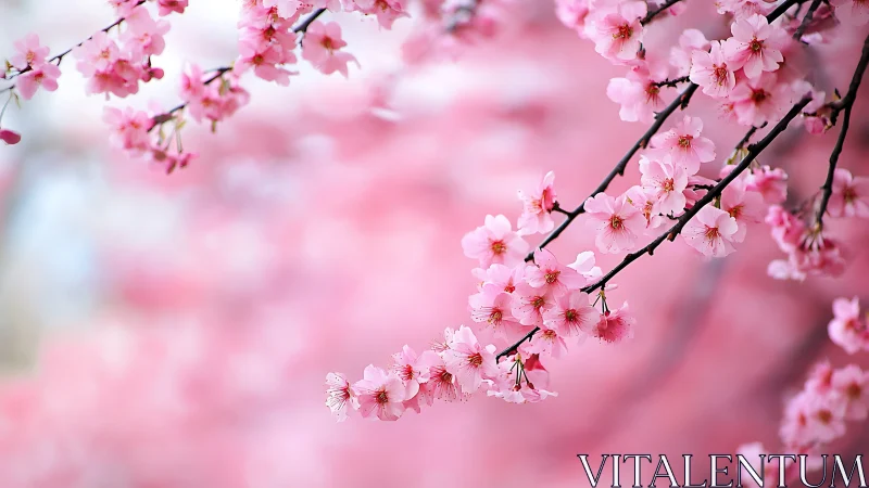 Pink flowering branches photographed with shallow depth of field bokeh.