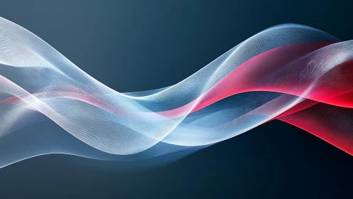 Flowing light waves form abstract red and blue gradient ribbons.