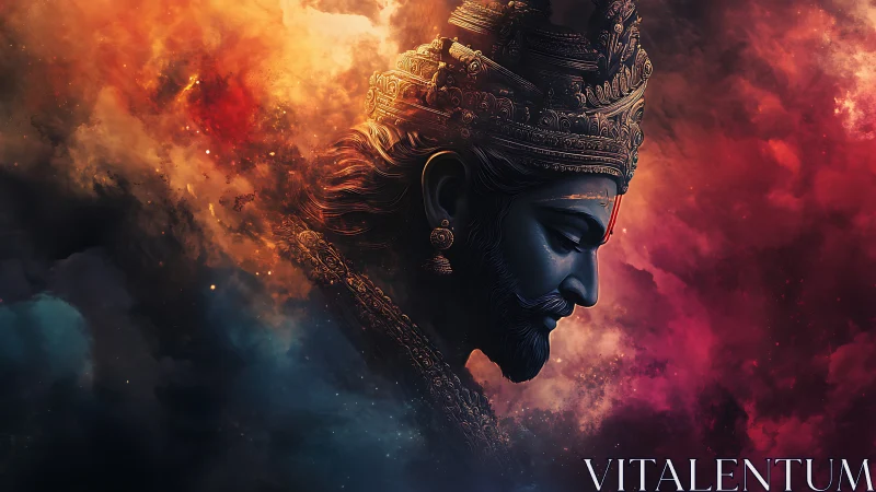 Radiant celestial monarch bows gently amid swirling cosmos