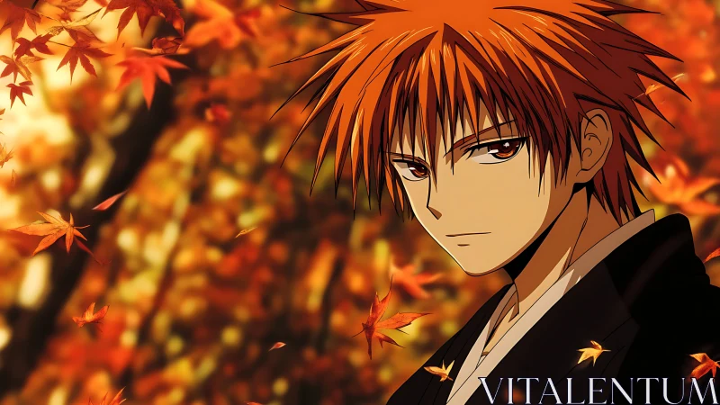 Autumn-toned anime portrait shows sharp cel-shading and bokeh depth