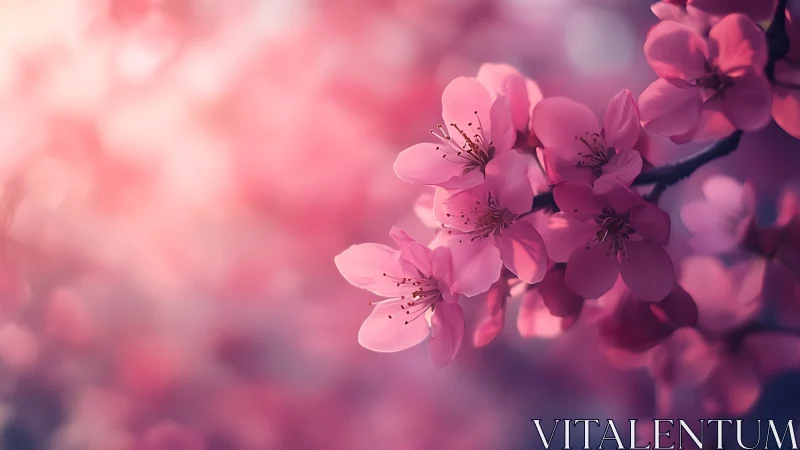 Pink Cherry Blossoms in Soft Focus Bloom