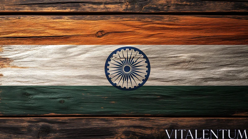 Tricolour flag with Ashoka Chakra painted on wooden boards