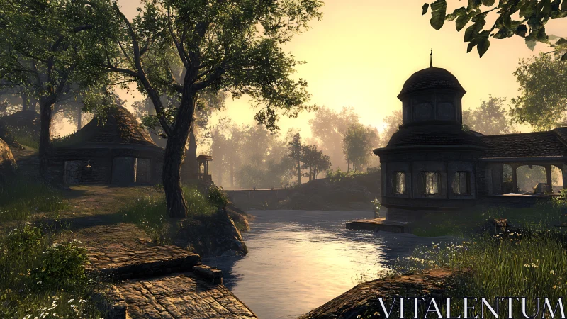 Fantasy Riverside Settlement with Domed Structures.