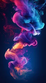 Vibrant neon ink clouds swirl in a dark cosmic space