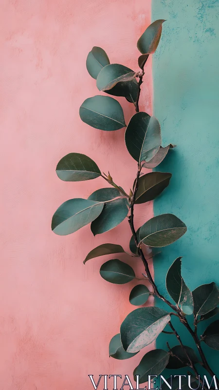 Leafy vine strolls the border between blush and teal worlds