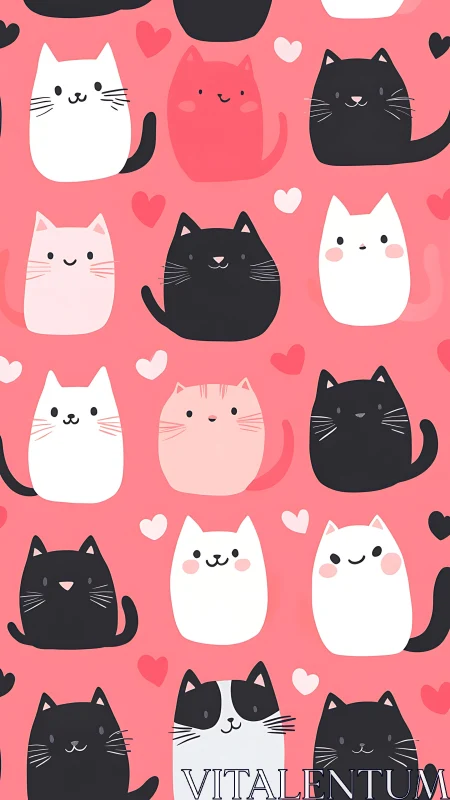 Whimsical Cat Characters Arranged in Repetitive Pattern Composition