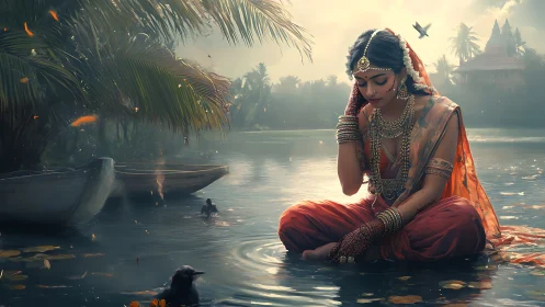 Riverbank bride in sunset hush, jeweled in quiet prayers.