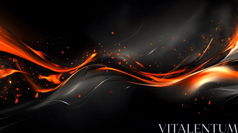 Dynamic Abstract Orange and Black Flowing Wave Digital Art.