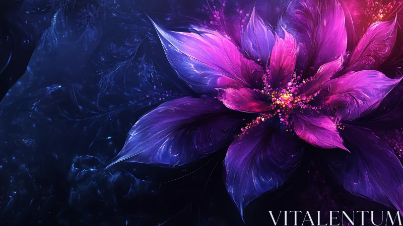 Digital rendering of luminous purple flower on dark field.