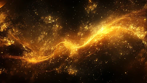 Golden Particle Flow Creates Flowing Light Path Across Dark Space