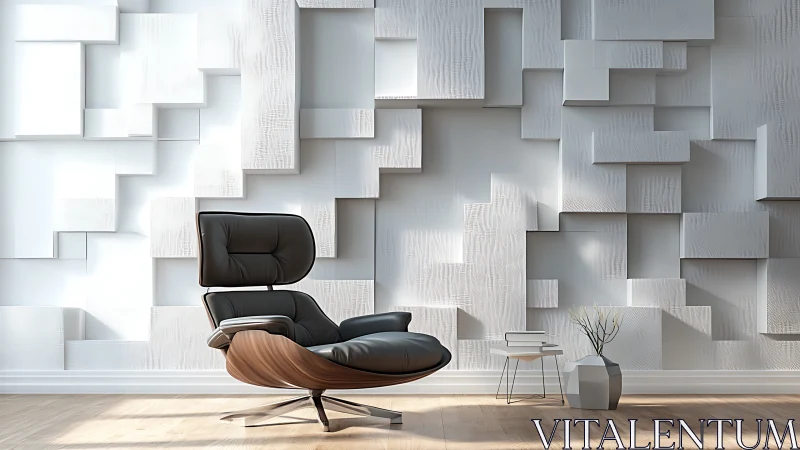 Mid-Century Lounge Chair Against Modular White Wall Installation.