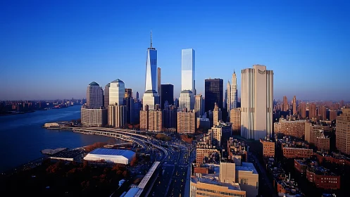 Modern financial district skyline rendered in crisp daylight realism