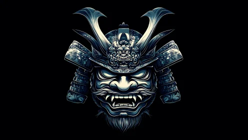 Chromatic oni samurai mempo with ornate kabuto detailing