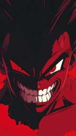 Demonic anime warrior grins through intense red shadows.