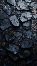 Shattered obsidian slabs with molten copper reflective accents.