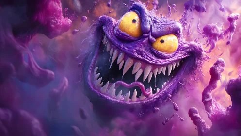 Sinister purple slime monster with sharp teeth and glare.