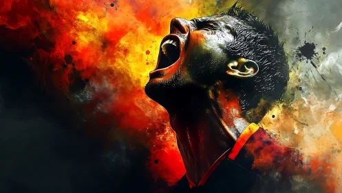 Fiery athlete unleashes a powerful roar of victory and heart