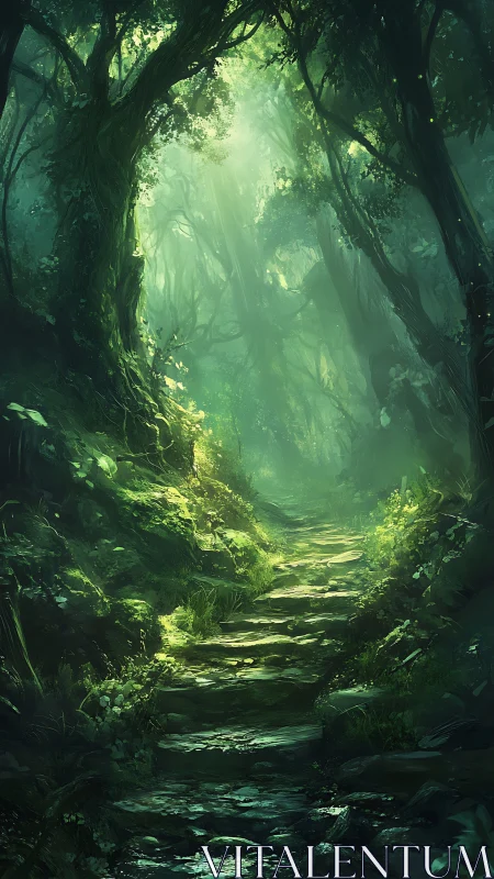 Luminescent Forest Cathedral: Digital Environment Rendered Through Atmospheric Depth.