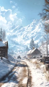 Alpine Mountain Settlement Winter Landscape Rendering